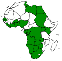 Political map of Africa with countries from which I have received scam e-mails marked