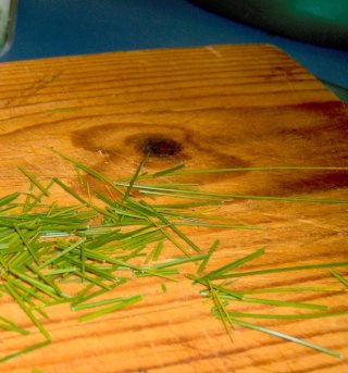 Coarsely cut grass on cutting board
